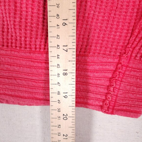 Free People FP One Mason Hoodie Cardigan Button Jacket Red Pink Waffle - Picture 6 of 16